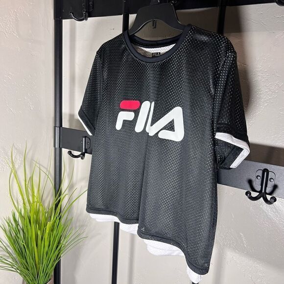 FILA MICHELLE CROPPED MESH TEE shirt jersey size large - Picture 3 of 14